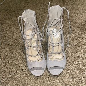Light Gray Lace-Up Suede Heels